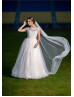 Boat Neck Ivory Lace Tulle Keyhole Back Outdoor Wedding Dress